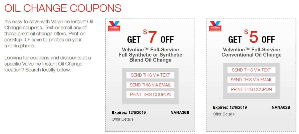 Valvoline Coupon and Discount Codes 2019